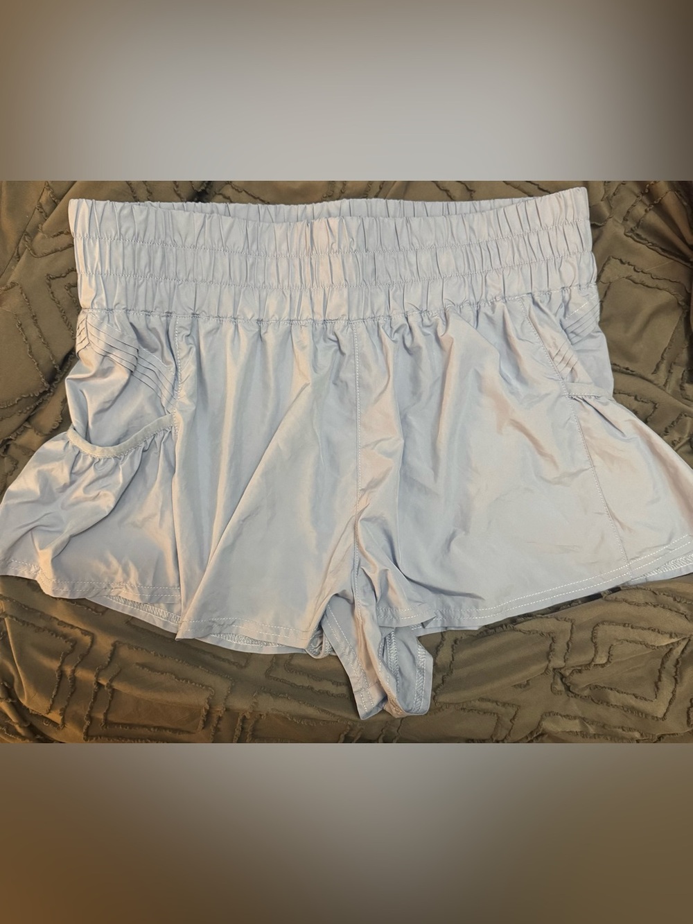 Free People Pale Blue Drawstring Waist Athletic Shorts